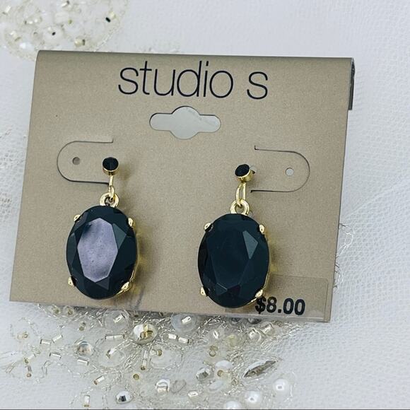 Studio S Black Rhinestone Earrings NWT - Picture 3 of 5